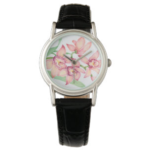 Watercolor-rosa Blumen Armbanduhr