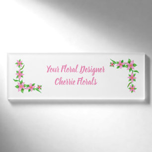 Watercolor-rosa Blumen-Grenzblumennamensumbauten Namenschild