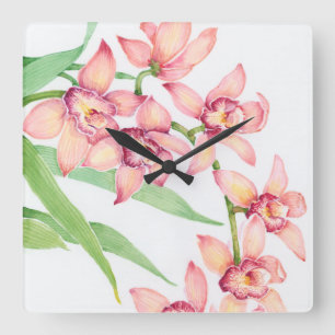 Watercolor-rosa Blumen Quadratische Wanduhr