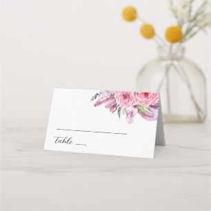 Watercolor rosa Boho Blumenfedern Hochzeit Platzkarte