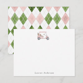 Watercolor Rosa Golfcart Golferin Mitteilungskarte