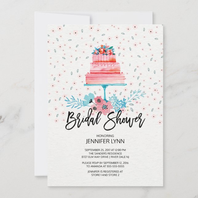 Watercolor-Rosa-Kuchen-Brautparty-Einladung Einladung (Vorderseite)