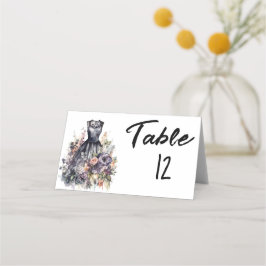 Watercolor rosa Rosa Schwarzes Brautkleid Platzkarte