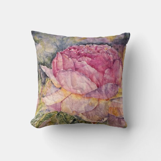 Watercolor-rosa Rosen-Blütethrow-Kissen Kissen (Vorderseite)