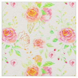 Watercolor-rosa Rosen-GoldRosen-Muster-Gewebe Stoff