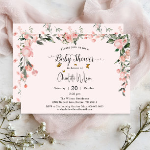 Watercolor-Rosa-Schmetterlinge-Baby-Party Einladung
