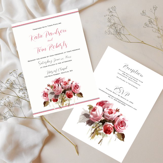 Watercolor Rose Bouquet Einladung zur Hochzeit (Watercolor Rose Bouquet Wedding Invitation)