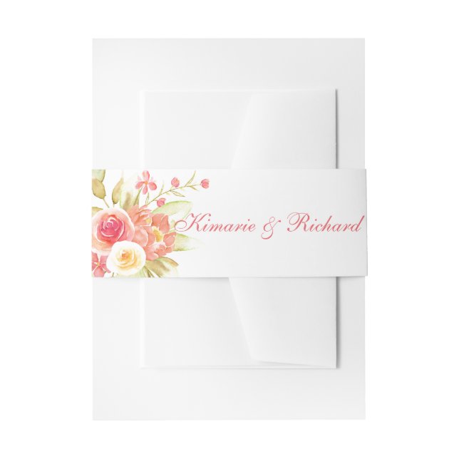 Watercolor Rose Bouquet Wedding Einladungsbanderole (Vorderseite Beispiel)