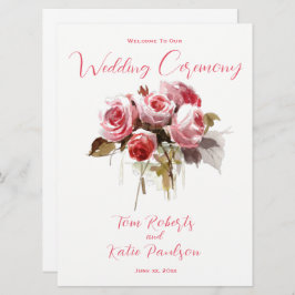 Watercolor Rose Bouquet Wedding Programm