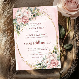 Watercolor Rose Gold Blush Flowers Greenery Weddin Einladung