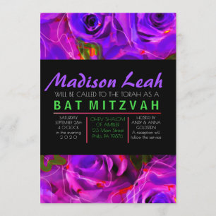 WATERCOLOR ROSE LILA NEON Bat Mitzvah Einladung