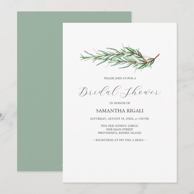 Watercolor Rosemary Bridal Shower Invitations (Vorne/Hinten)