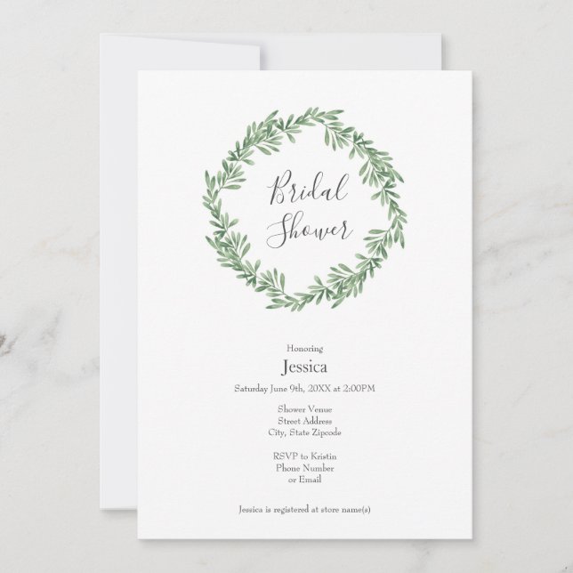 Watercolor Rosemary Wreath Einladung (Vorderseite)