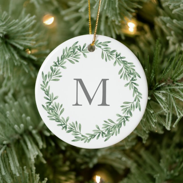 Watercolor Rosemary Wreath Keramik Ornament (Baum)