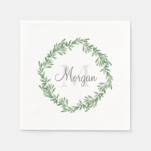 Watercolor Rosemary Wreath Serviette