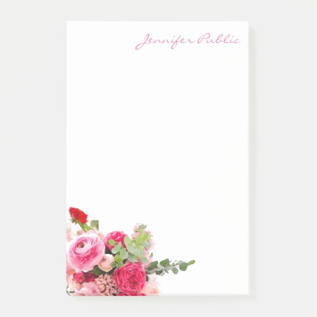 Watercolor-Rosen-Handskript-moderne Schablone Post-it Klebezettel (Vorderseite)