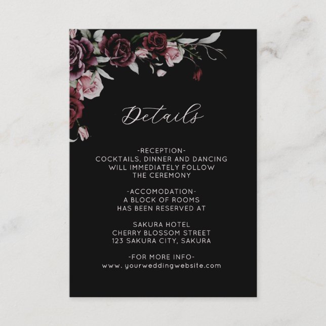 Watercolor Roses Black Floral Details Begleitkarte (Vorderseite)