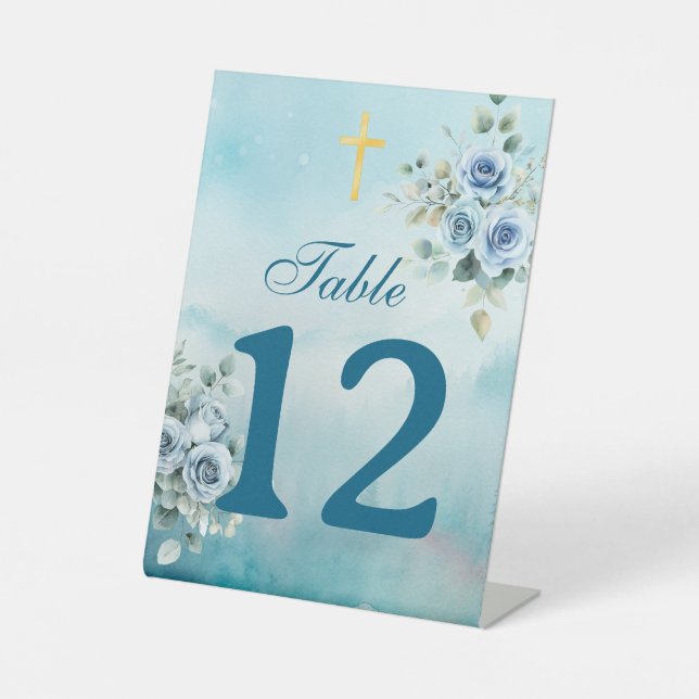 Watercolor Roses Christening Table Sockelschild (Vorderseite)