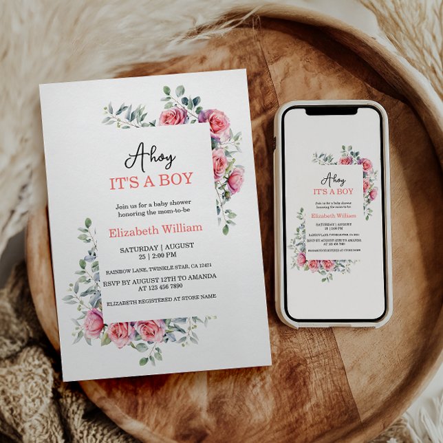 Watercolor Roses & Eucalyptus Baby Shower Einladung (Von Creator hochgeladen)