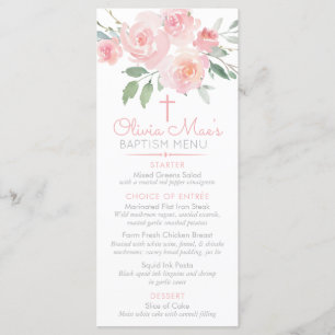 Watercolor Roses Girl Baptism Custom Event Menu