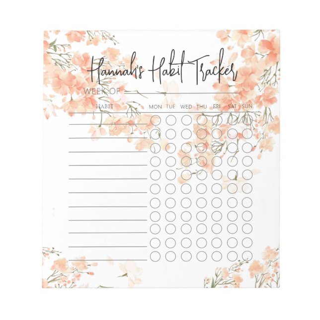 Watercolor Rosy Minimal Script Habit Tracker Notizblock (Vorderseite)