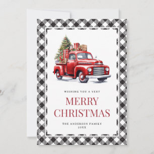 Watercolor Roter LKW Büffel Karo Weihnachten