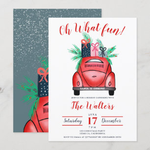 Watercolor-rotes Autoillustration WeihnachtsParty Einladung