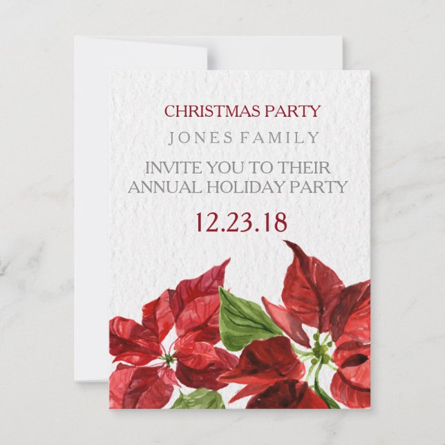 Watercolor rotes pointsetter für WeihnachtsParty Einladung (Vorderseite)