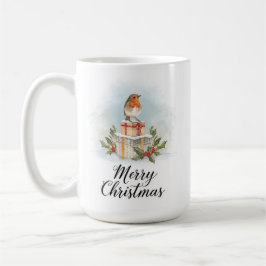 Watercolor-Rotkehlchen-Geschenke Frohe Weihnachten Kaffeetasse