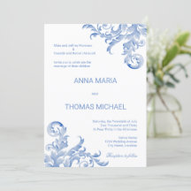 Watercolor Royal Blue Blüh Wedding Einladung