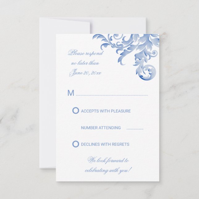Watercolor Royal Blue Blüh Wedding RSVP Einladung (Rückseite)