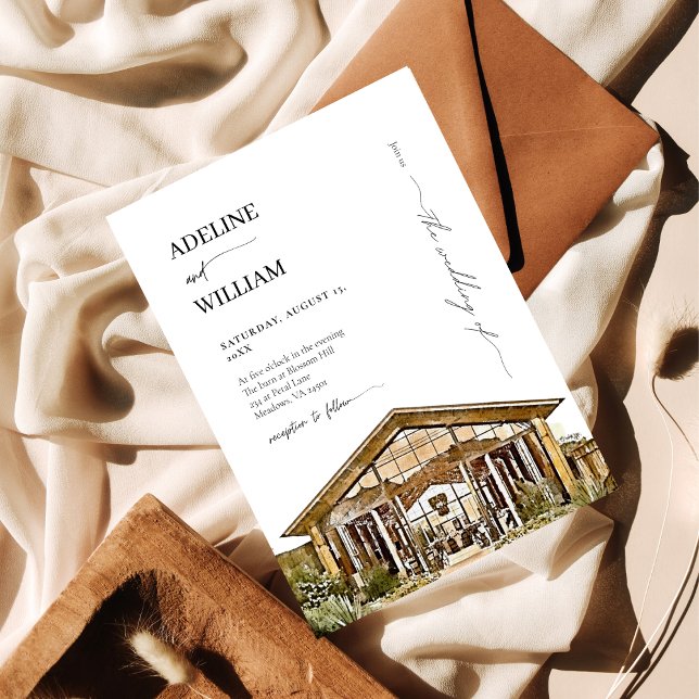 Watercolor Rustic Barn Wedding Invitation Elegant (Créateur téléchargé)