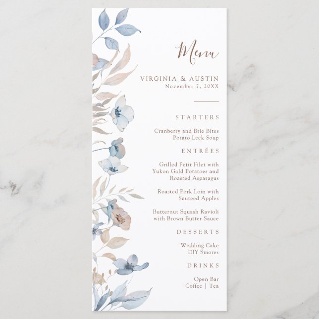 Watercolor Rustic Boho Menu Mariage (Devant)