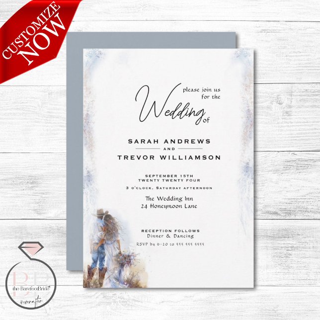 Watercolor Rustic Cowboy Wedding Einladung (Von Creator hochgeladen)