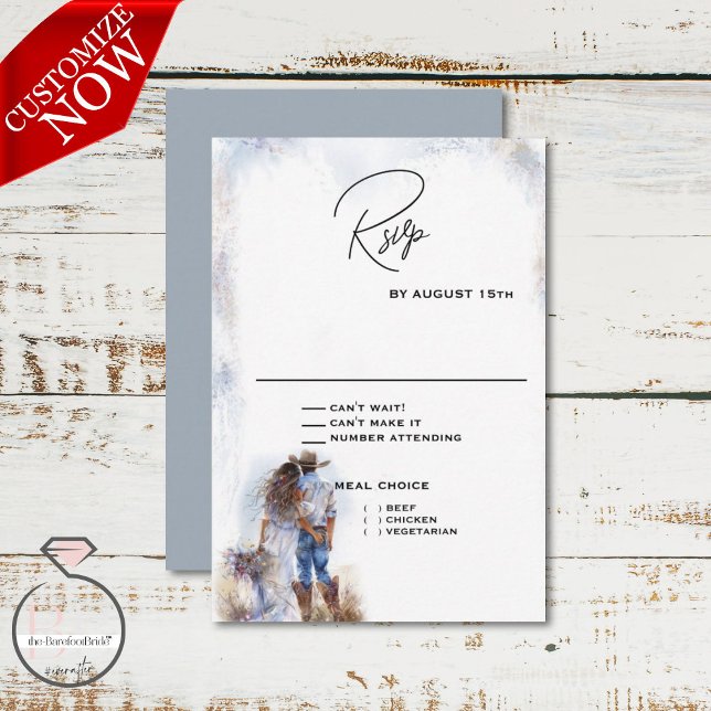 Watercolor Rustic Cowboy Wedding RSVP Karte (Von Creator hochgeladen)