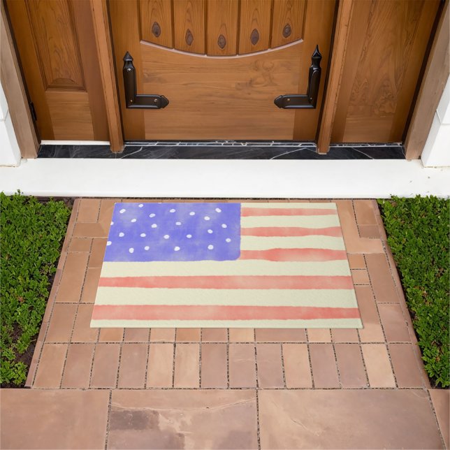 Watercolor rustikale US-Flagge Fußmatte (Außenbereich)