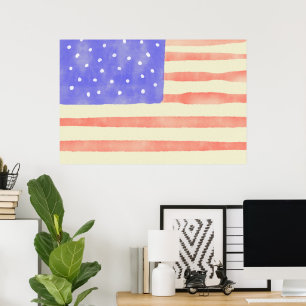 Watercolor rustikale US-Flagge Poster