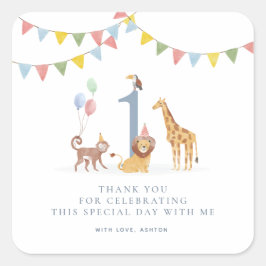 Watercolor Safari Animals Birthday Thank You Stick Quadratischer Aufkleber