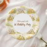 Watercolor Safari Animals First Birthday Pappteller<br><div class="desc">A soft and charming safari-themed design featuring gentle watercolor animals surrounded by delicate wildflowers and botanical greenery. Sweet lions, giraffes, elephants, and zebras create a whimsical storybook scene in warm neutral tones of beige, cream, and soft sage. The elegant arch layout and botanical details give this design a timeless and...</div>