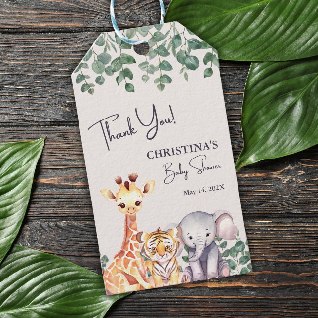 Watercolor Safari Animals Kinderdusche Vielen Dank Geschenkanhänger (Von Creator hochgeladen)