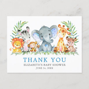 Watercolor Safari Animals Kinderdusche Vielen Dank Postkarte