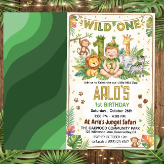 Watercolor Safari Animals Wild One First Birthday  Einladung