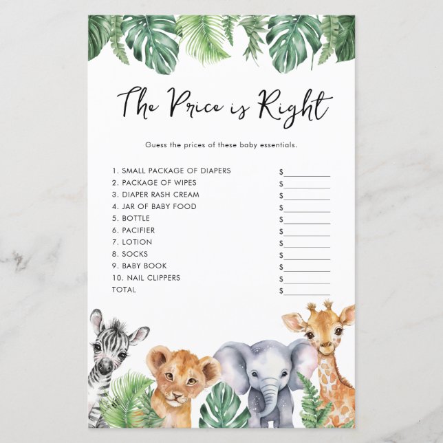 Watercolor Safari Baby Dusche Der Preis ist richti (Vorderseite)