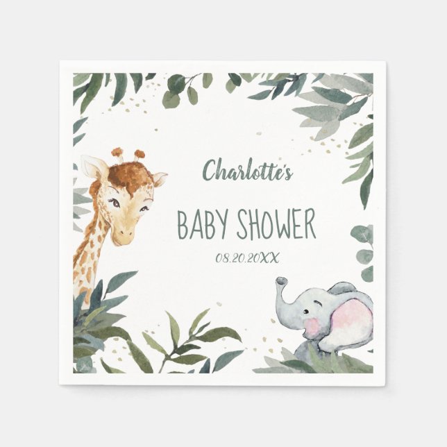 Watercolor Safari Jungle Babydusche Papier Napkins Serviette (Vorderseite)