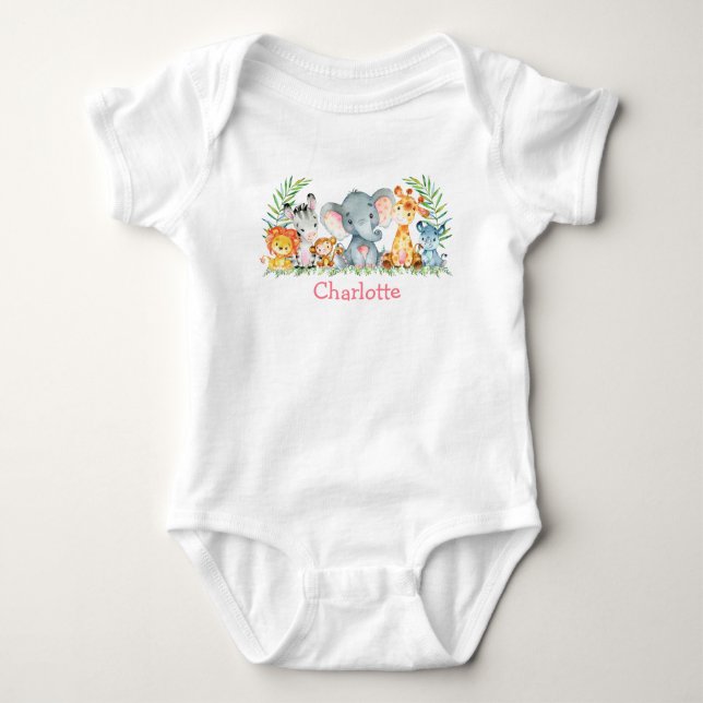 Watercolor Safari Jungle Niedlich Baby Animes Strampler (Vorderseite)