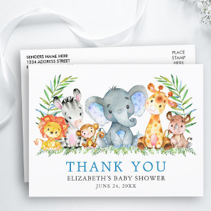 Watercolor-Safari-Tiere Baby Shower Danke Postkarte