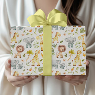 Watercolor-Safari-Tiere Baby Shower Geschenkpapier