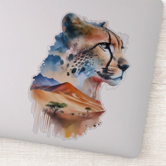 Watercolor Sahara Wüste Cheetah Aufkleber (Detail)