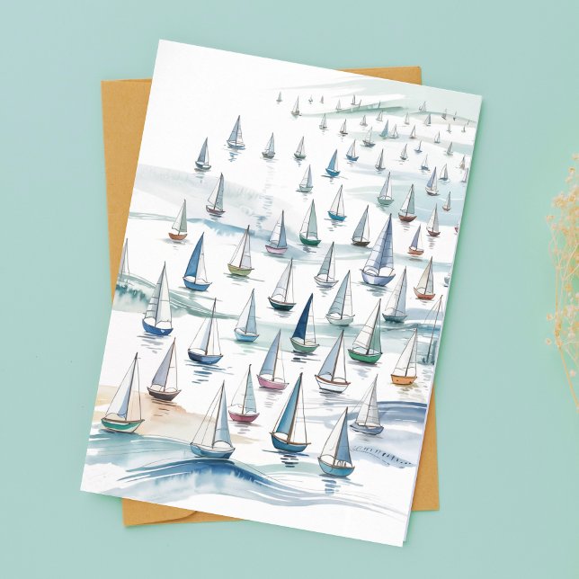Watercolor Sailboats at Sea Nautical Birthday Karte (Von Creator hochgeladen)