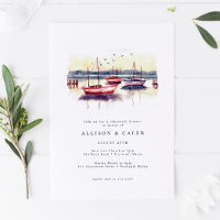 Watercolor Sailboats Harbor Ocean Rehearsal Dinner